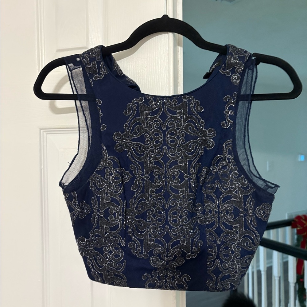 Speechless Navy Blue Crop Top with Silver Embroidery